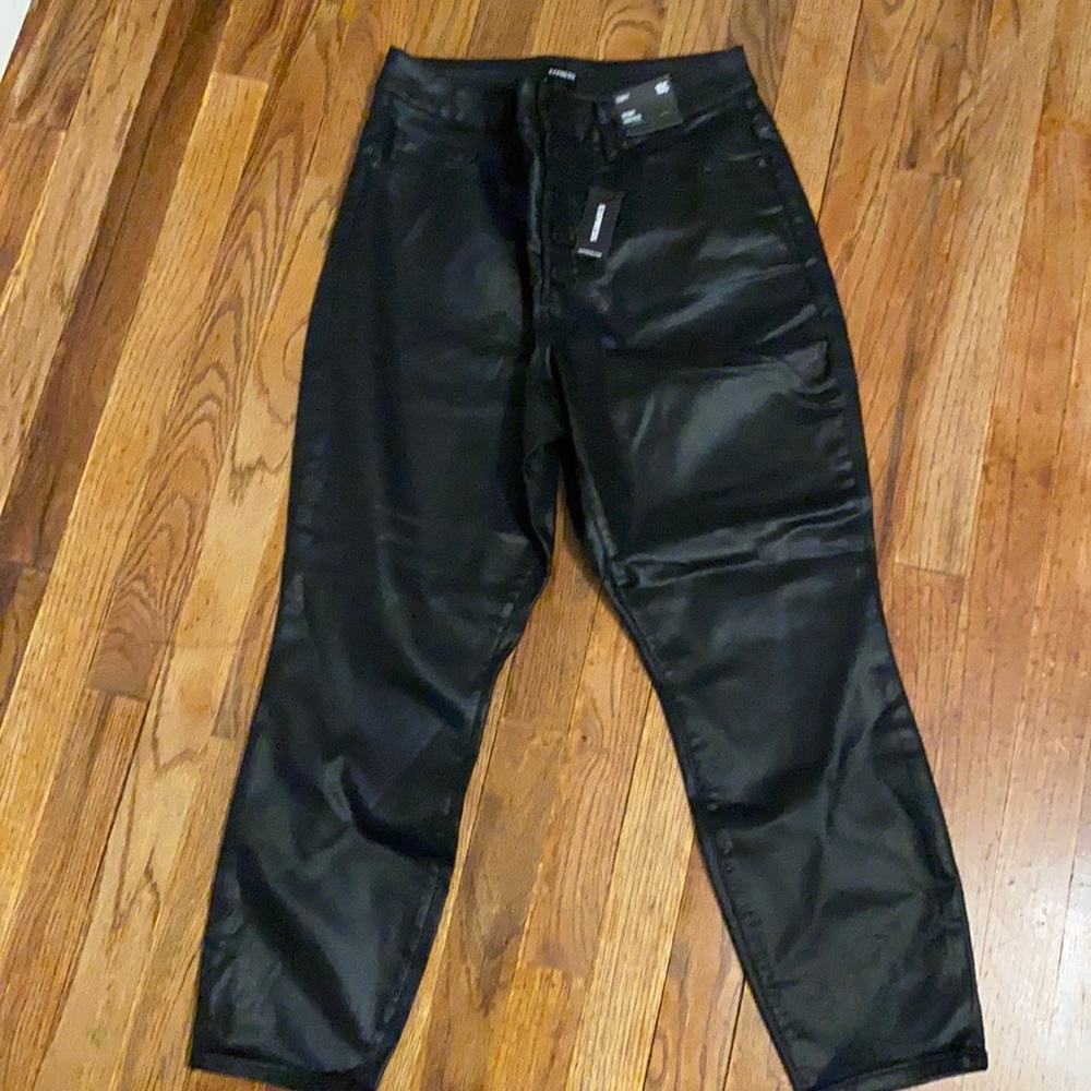 COPY - Express High Waisted Black Coated Button Fly Supersoft Curvy Skinny Jeans